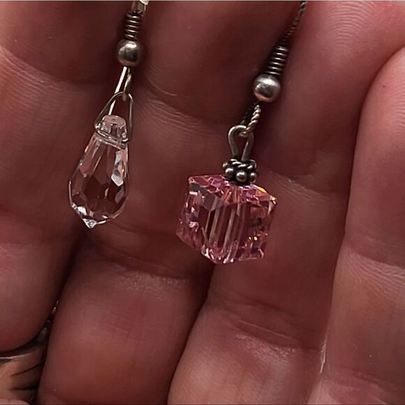"5/$25" Sterling Silver Swarovski Crystal Mismatched Dangle Earrings - Picture 6 of 9